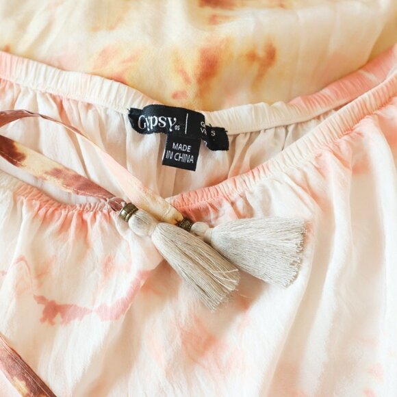 Gypsy 05 Anthropologie Blush Sibori Silk Tie Dye Strapless Cover Up Maxi Dress S - Picture 6 of 6